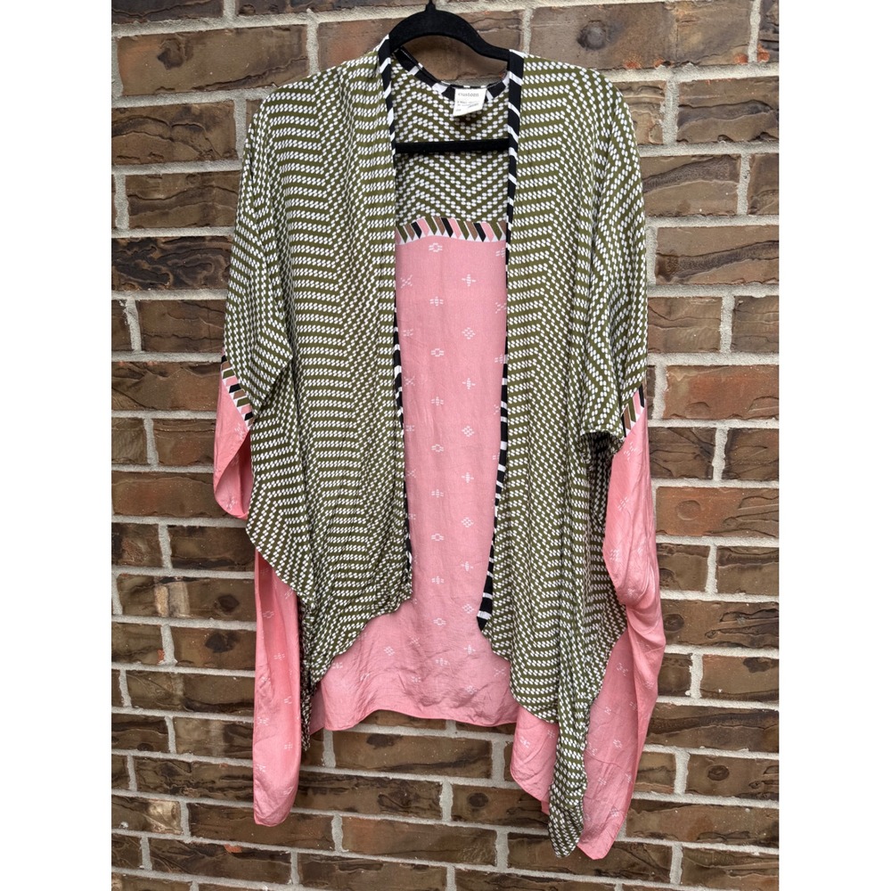 A Peace Treaty for Anthropologie Custom Kimono Wrap Mixed Print Pink‎ Green O/S